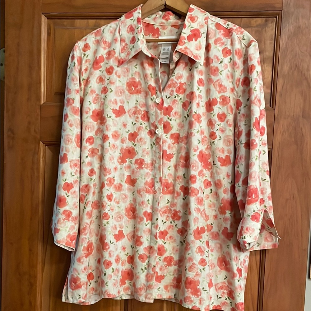 Liz Claiborne Pink and White Floral Button Down Shirt